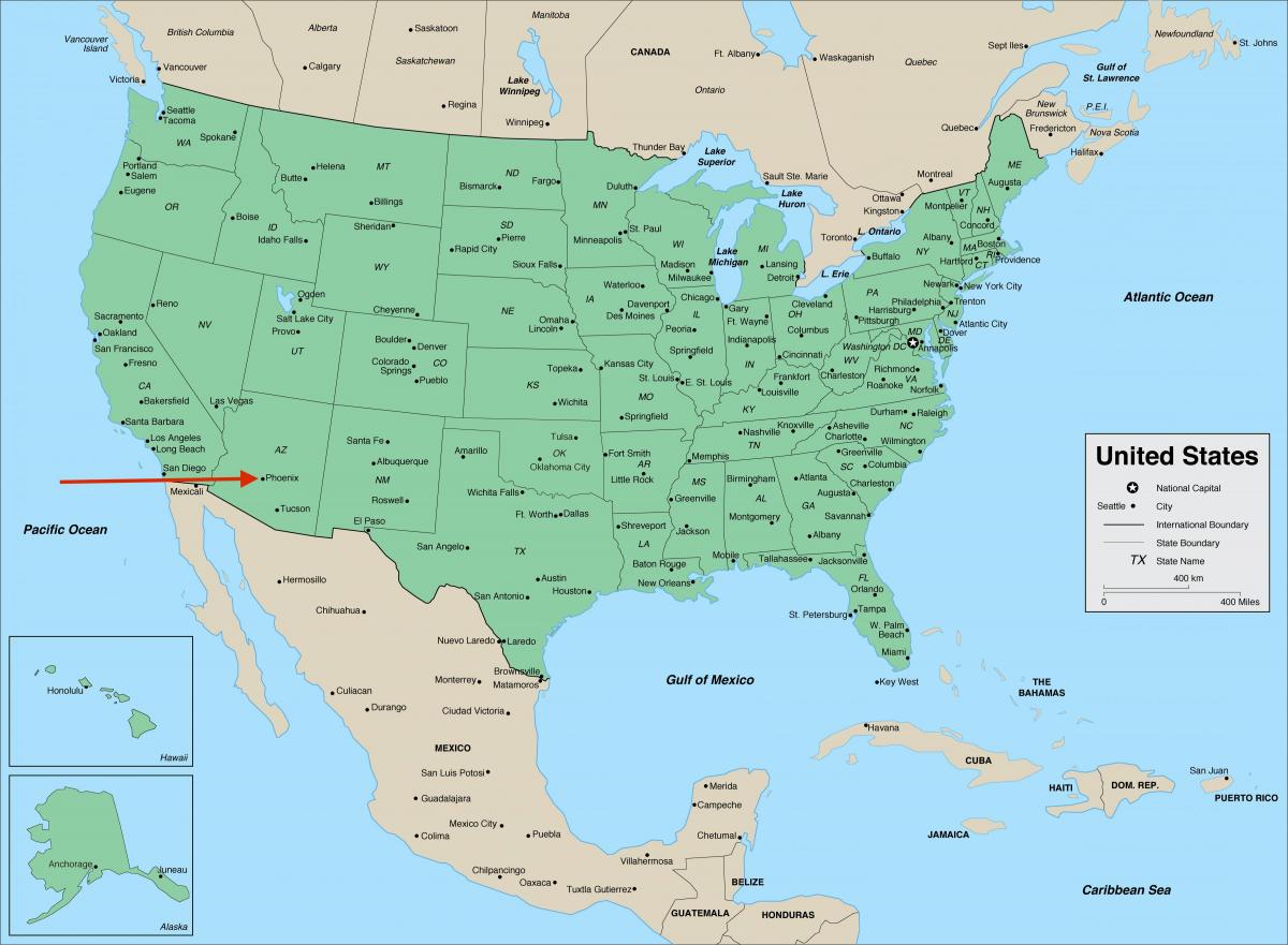 Phoenix on Arizona - USA map